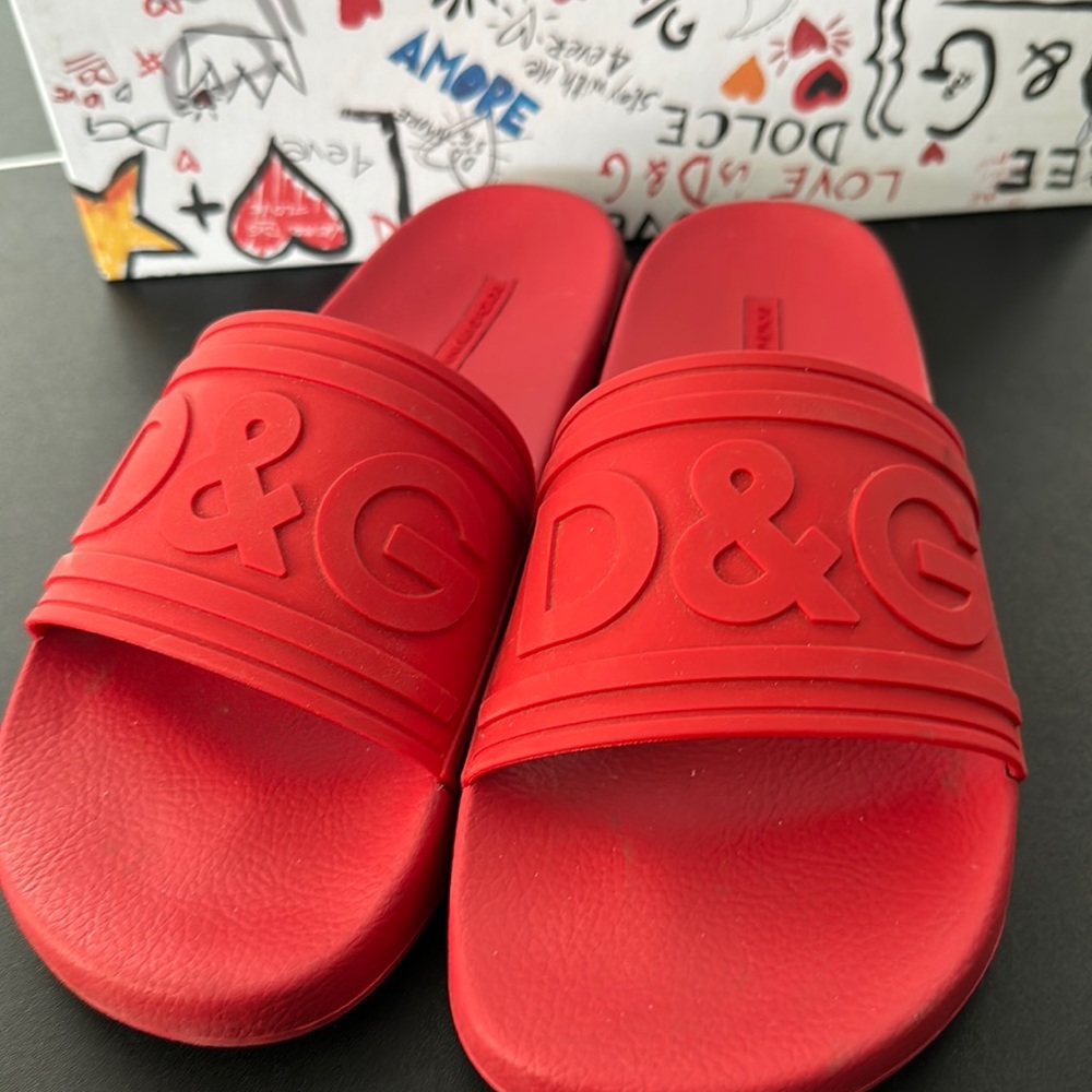 Dolce and Gabbana red slides
